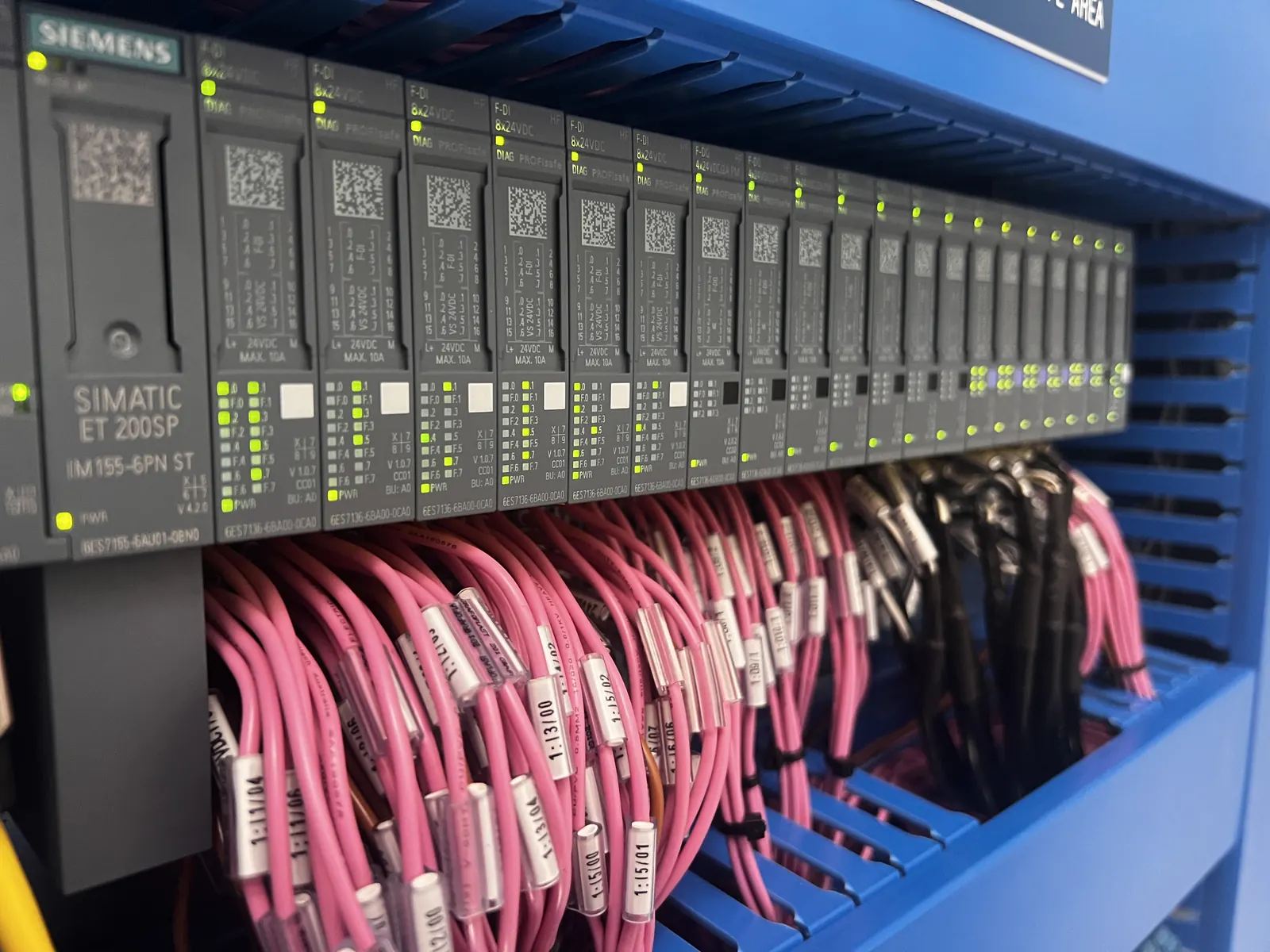 PLC and industrial control components in an automation panel